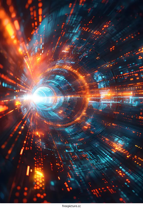 Orange and blue technology tunnel