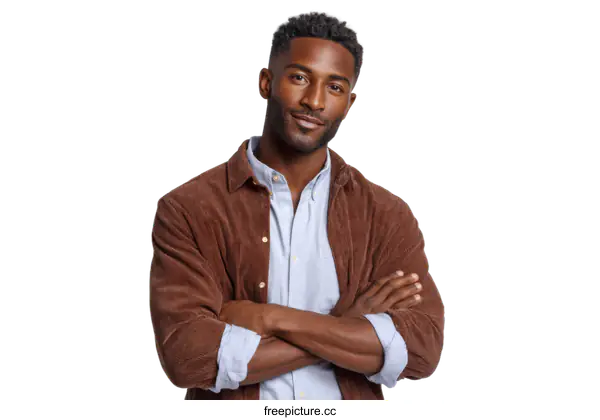 [Transparent Background PNG]Confident African Man in a Brown Corduroy Jacket