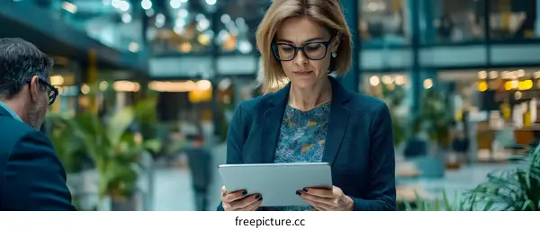 Businesswoman Using Tablet In Modern Office