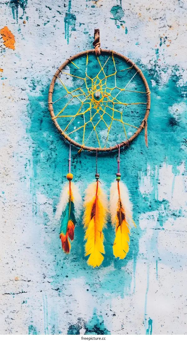 Dreamcatcher with Feathers on Wall