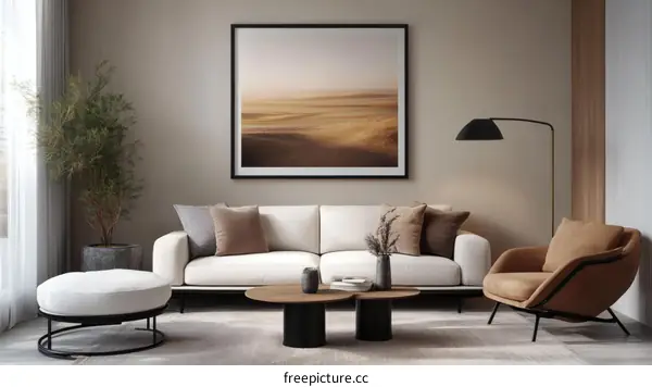 Modern Beige Living Room Interior Design