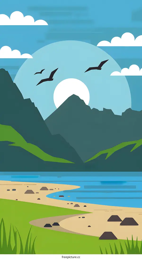 Mountain Landscape With Blue Sky And Lake