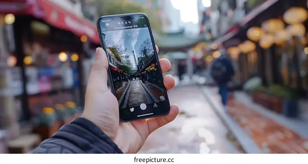 Person Holding Phone Taking Photo Of Street In Tokyo