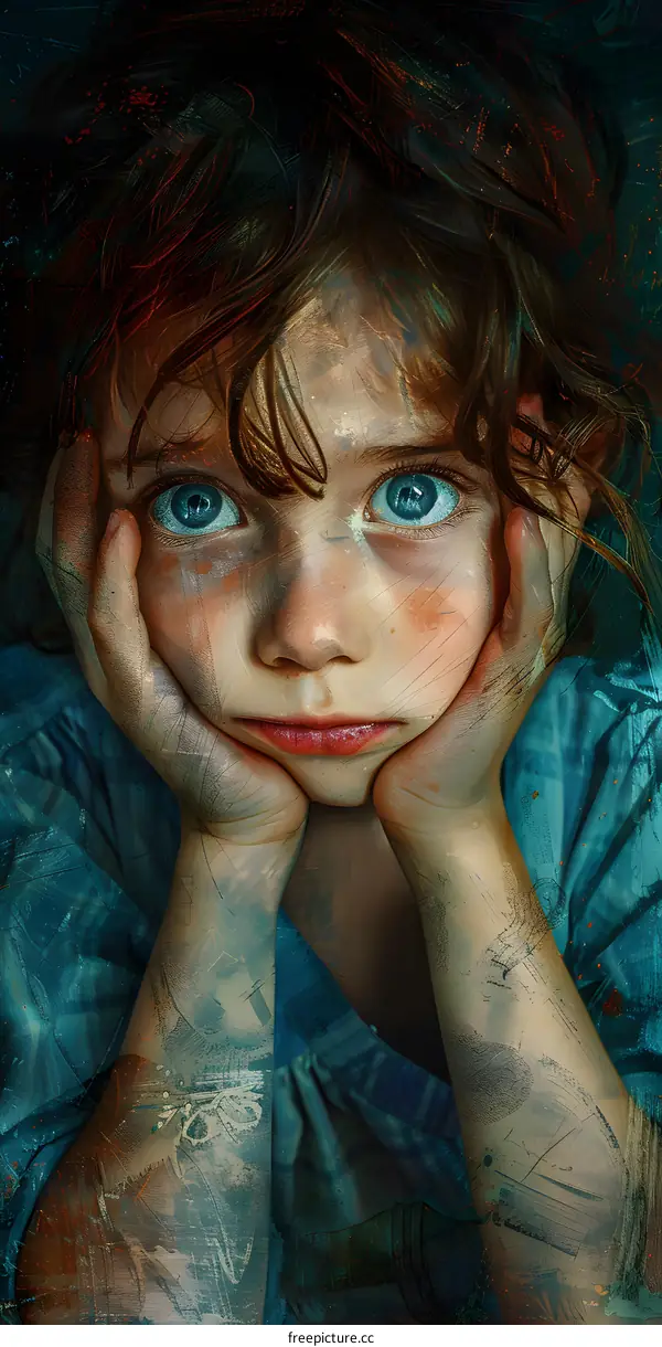 Portrait of a young girl with blue eyes and freckles