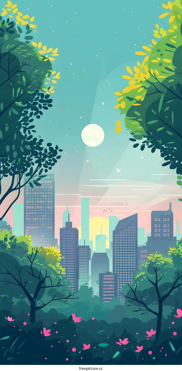 Beautiful City Skyline with Lush Greenery