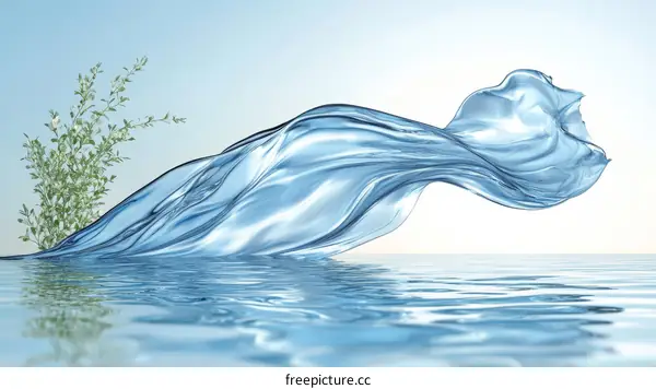 Abstract Light Blue Liquid Flowing Over Water