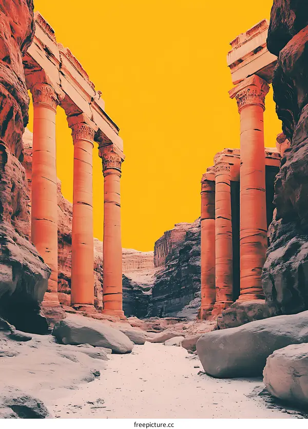 Ancient Stone Columns in Desert Canyon