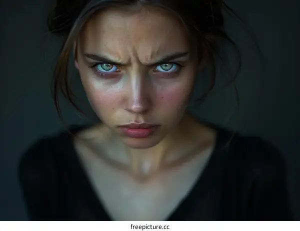Close Up Portrait of a Woman with Intense Expression