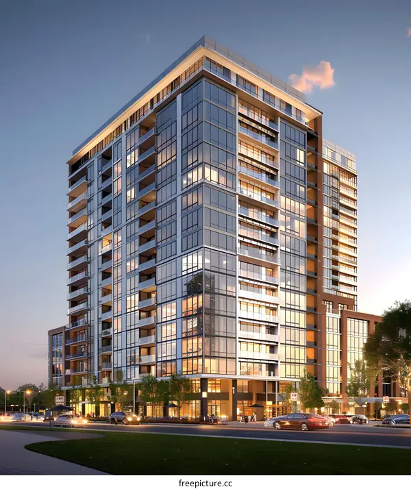 Modern Apartment Building at Dusk