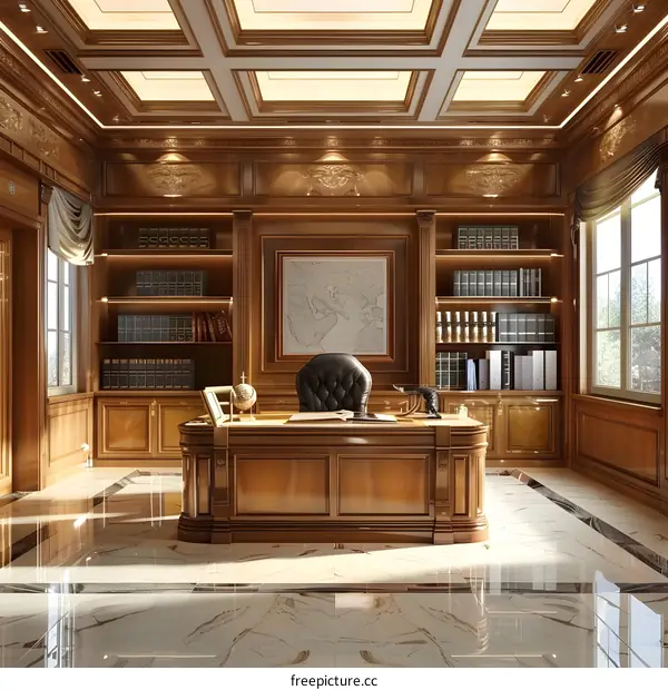 Luxurious Home Office with Wooden Interior