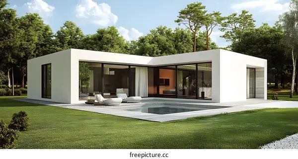 Modern White House with Pool in Forest