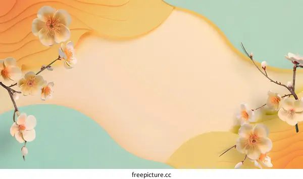 Abstract Background with Flower and Green and Yellow Wavy Lines