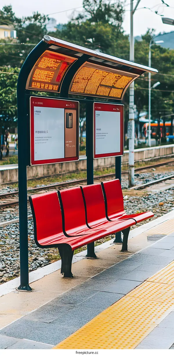 Red Benches at the Train Station