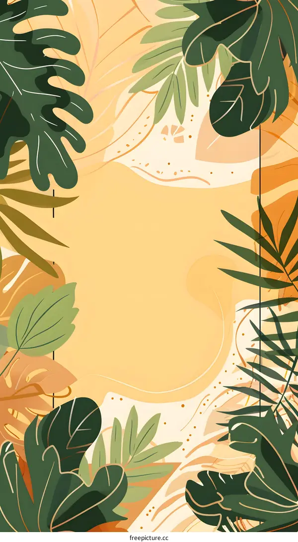 Tropical Leaves Background Illustration with Abstract Shapes