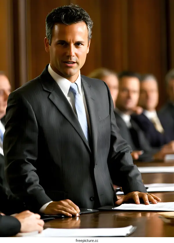 Businessman Standing At A Conference Table