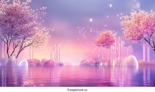 Pink Cherry Blossom Magical Landscape