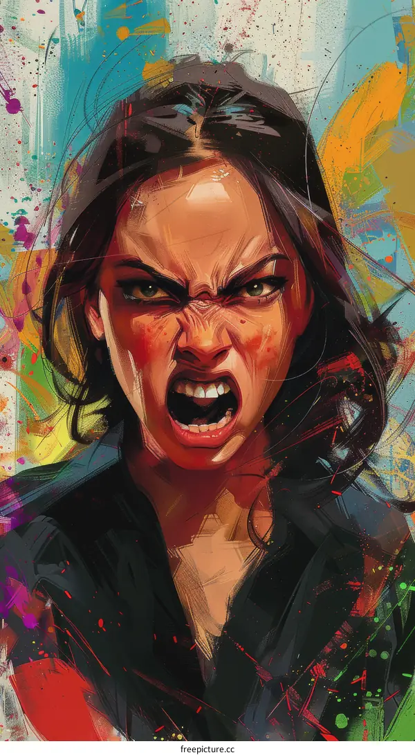 A woman with an angry expression on her face