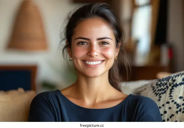 Smiling Woman Portrait in a Cozy Home