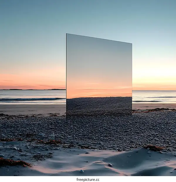 Reflective Panel On The Beach At Sunset