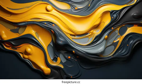 Colorful abstract painting with yellow and blue waves