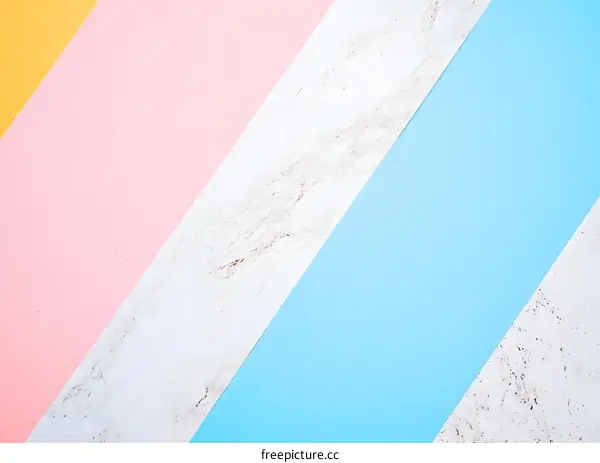 Abstract Background with Diagonal Stripes of Yellow, Pink, White Marble, and Blue