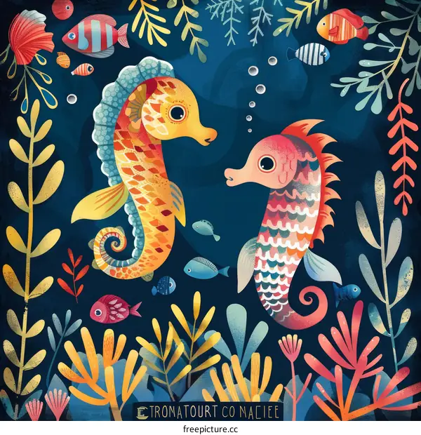 Seahorses Chatting in the Deep Blue