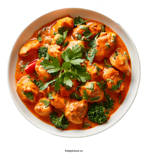 [Transparent Background PNG]Chicken Curry Dish with Cilantro Garnish