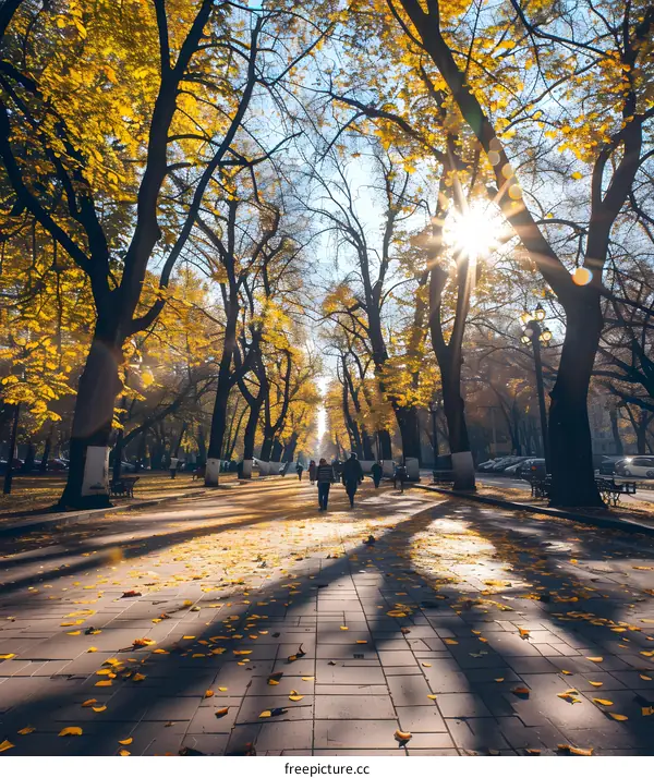 Golden Autumn Leaves Path In Park