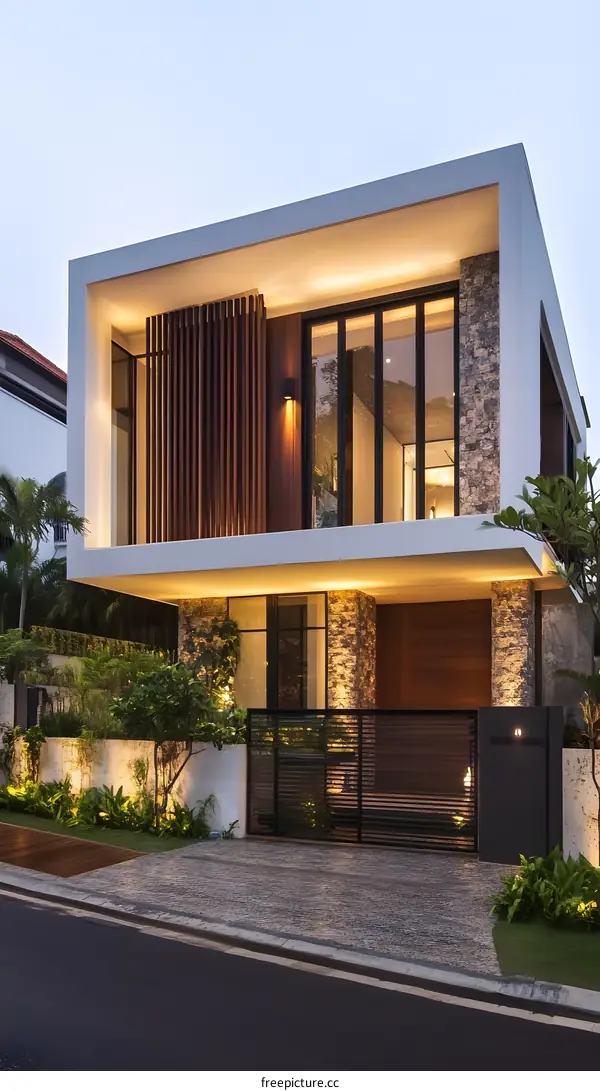 Modern Minimalist Two Story House with Wooden Facade