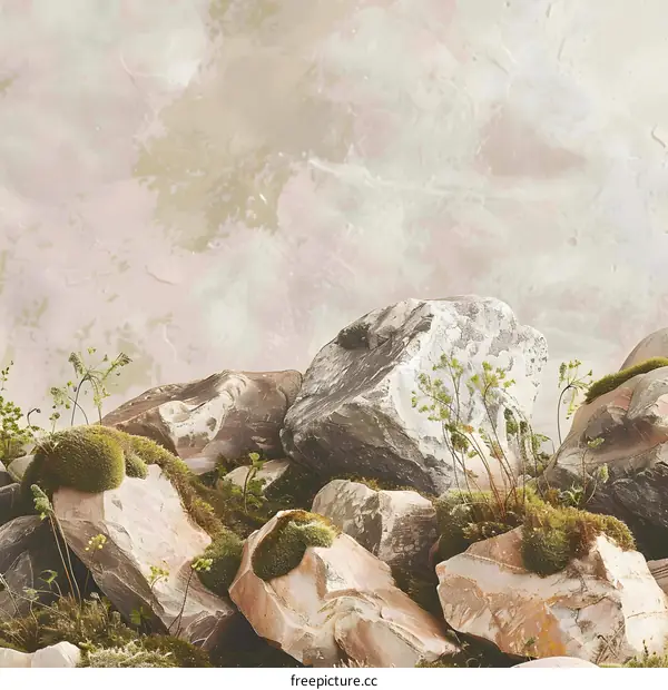 Moss Covered Rocks and a Cloudy Sky