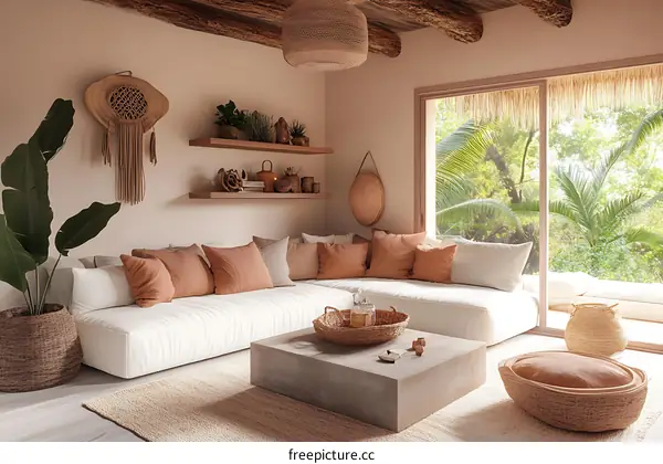 Bohemian Living Room with Natural Elements