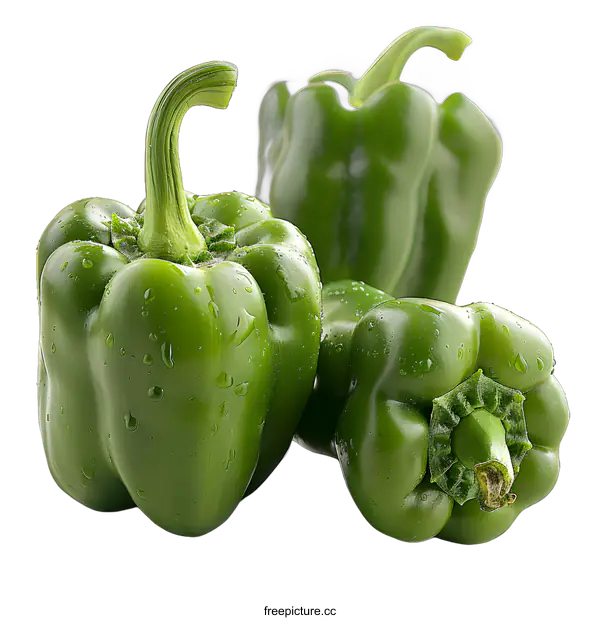[Transparent Background PNG]Three fresh green peppers on white background