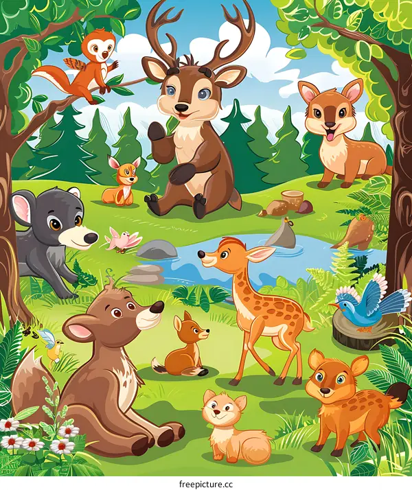 Cute Animals Gathering In The Forest
