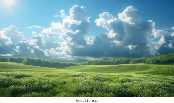 Vast Green Fields Under a Cloudy Sky