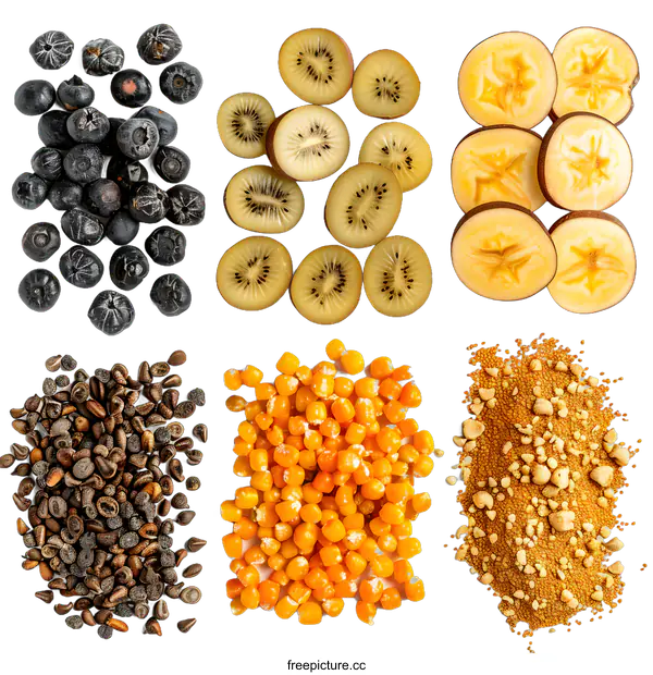 [Transparent Background PNG]Collection of Six Different Food Items on White Background