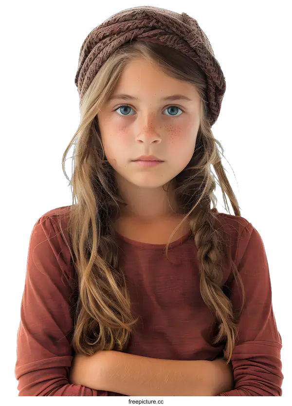 [Transparent Background PNG]Portrait of a Young Girl with Brown Hair and Blue Eyes