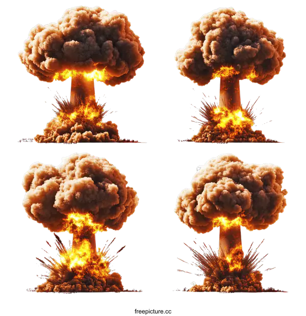 [Transparent Background PNG]Atomic Bomb Explosion Sequence Illustration