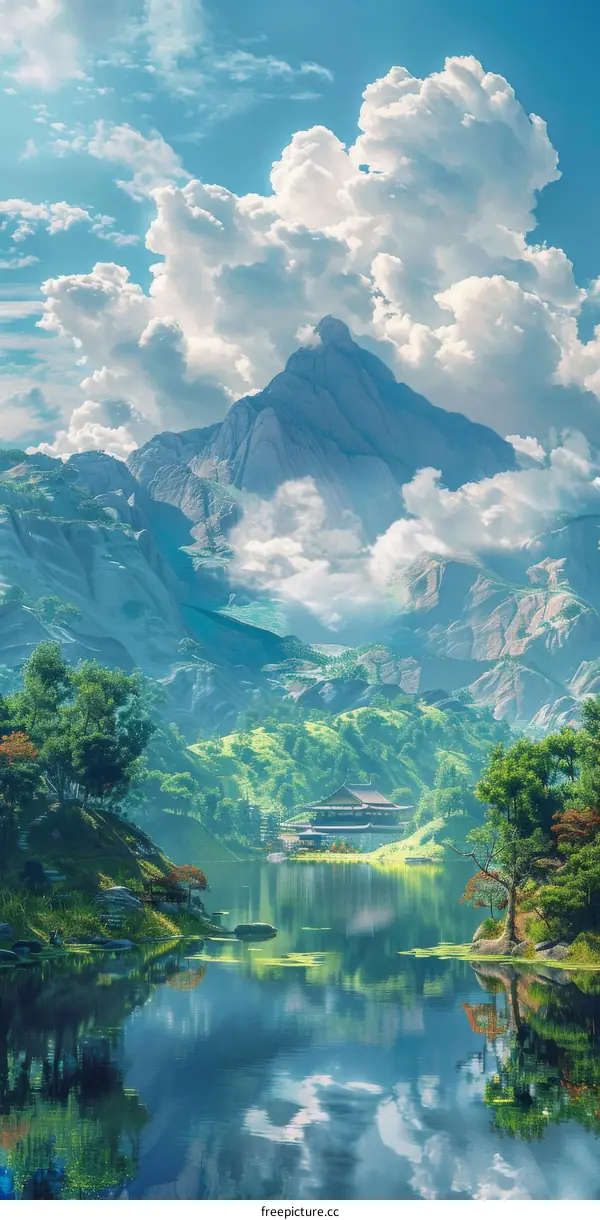 Serene Mountain Lake Landscape Painting