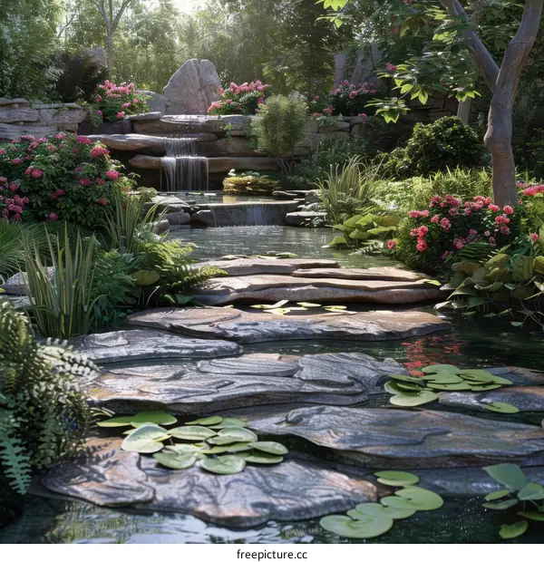 Tranquil Stepping Stones in a Lush Garden
