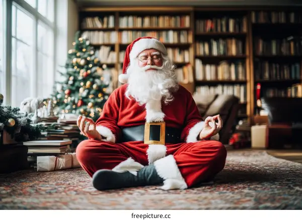 Santa Claus Meditating in a Cozy Home