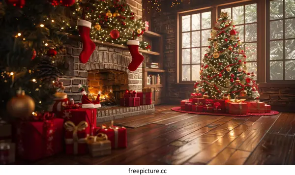 Christmas Tree and Fireplace with Presents
