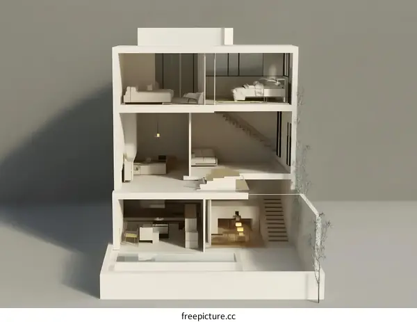 Modern House Cross Section Architectural Design Illustration