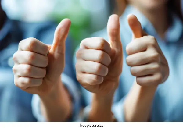 Thumbs up from a group of people