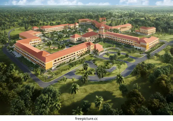 Aerial View of a University Campus