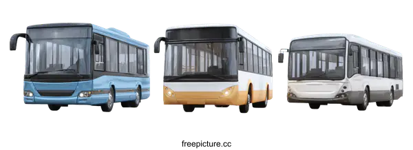 [Transparent Background PNG]Three Modern City Buses in Different Colors