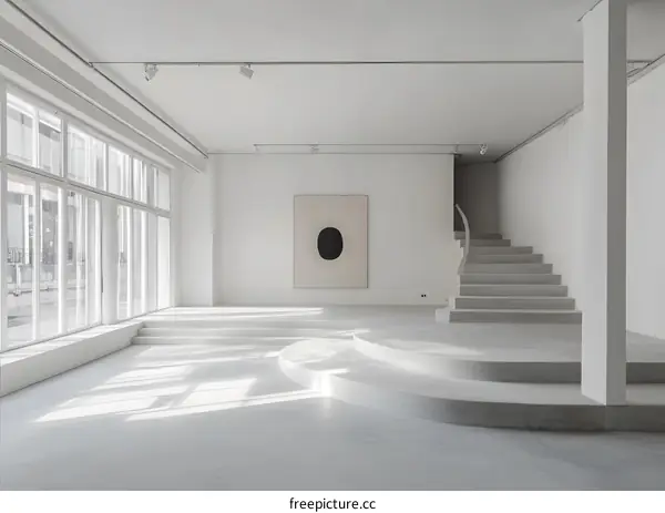 Modern Minimalist Interior Design with Concrete Stairs and Artwork