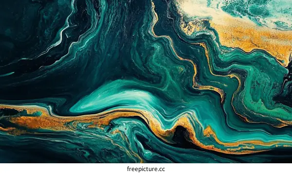 Abstract Fluid Art with Teal and Gold