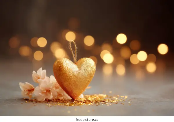 Golden Heart Decorated with Festive Lights