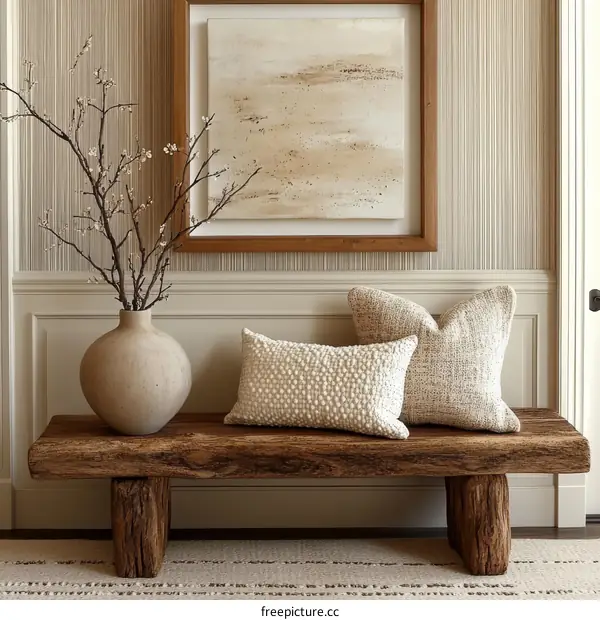 Rustic Entryway Bench with Decorative Accents