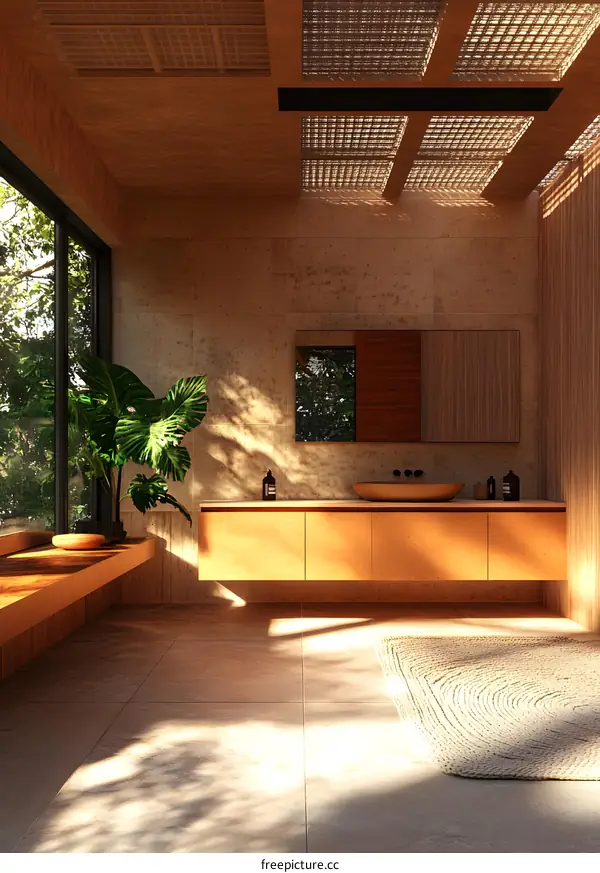 Minimalist Bathroom Interior Design with Wood and Natural Elements